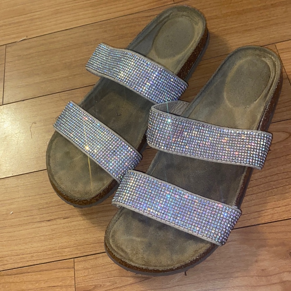 Rhinestone covered flat sandals